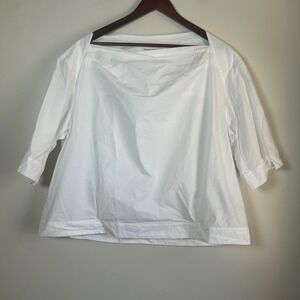 Banana Republic Blouse Women XXL White Square Neck Cotton Poplin Boxy Top